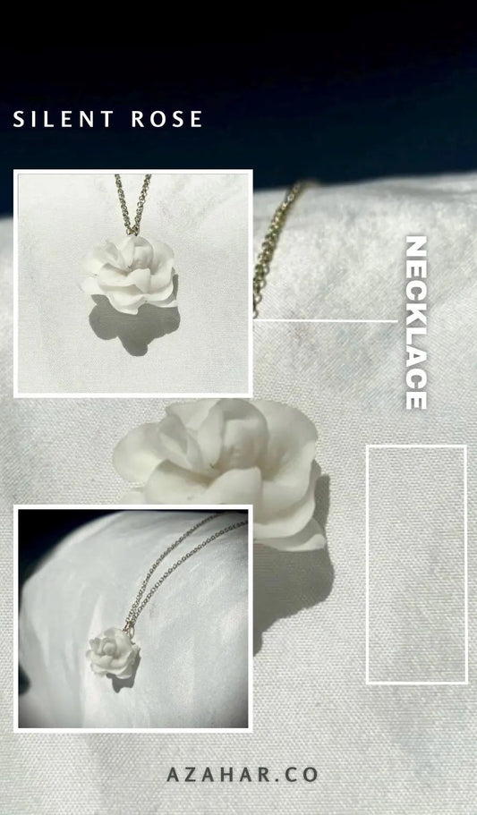 Silent rose — White Rrose Pendant Necklace, Minimalist Ivory Flower Jewelry, Elegant Sculpted bloom gift for her.