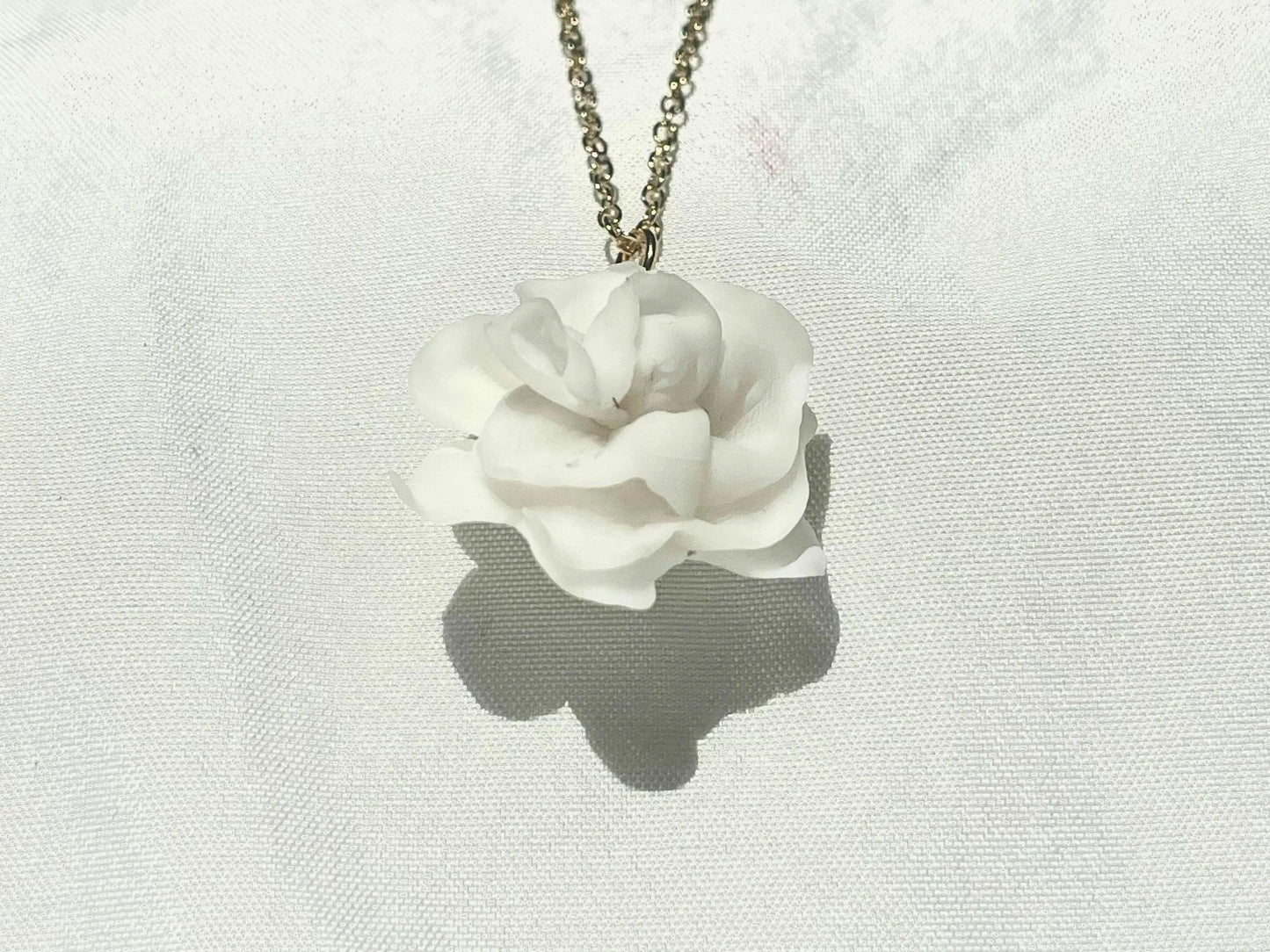 Silent rose — White Rrose Pendant Necklace, Minimalist Ivory Flower Jewelry, Elegant Sculpted bloom gift for her.