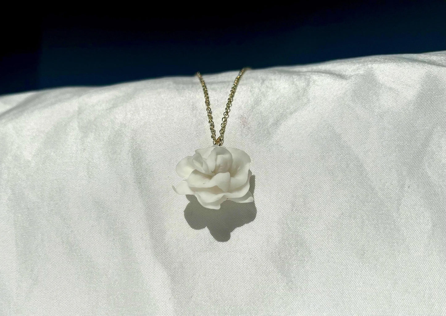 Silent rose — White Rrose Pendant Necklace, Minimalist Ivory Flower Jewelry, Elegant Sculpted bloom gift for her.