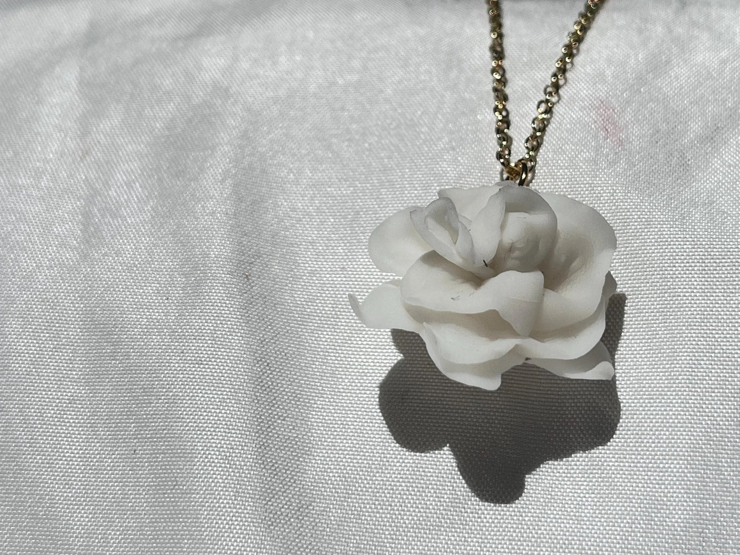 Silent rose — White Rrose Pendant Necklace, Minimalist Ivory Flower Jewelry, Elegant Sculpted bloom gift for her.