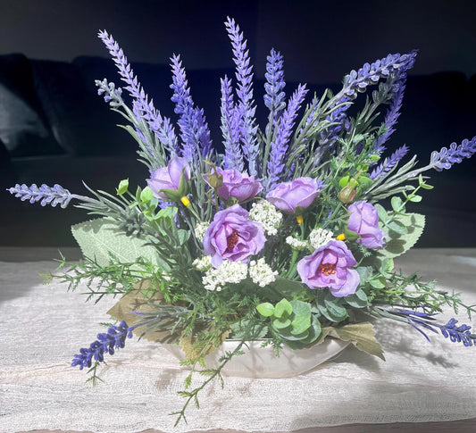 Lavender Rose Faux Floral Arrangement – Desk Entryway Centerpiece By Azahar