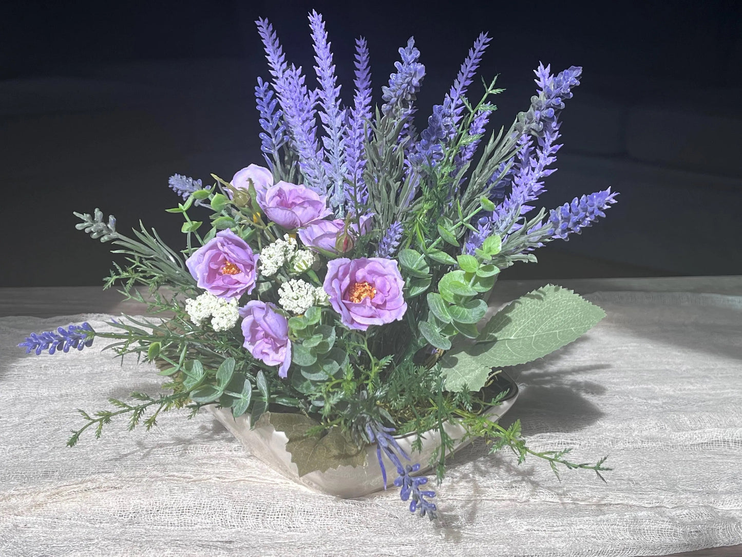 Lavender Rose Faux Floral Arrangement – Desk Entryway Centerpiece By Azahar