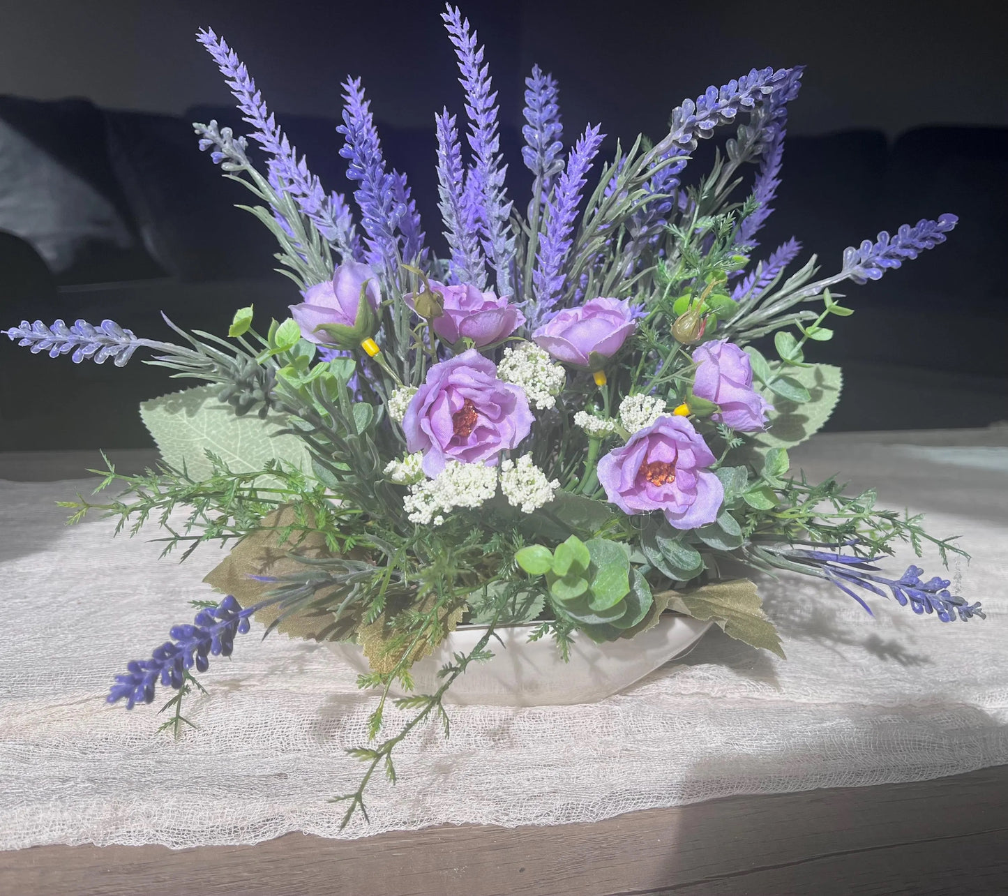 Lavender Rose Faux Floral Arrangement – Desk Entryway Centerpiece By Azahar