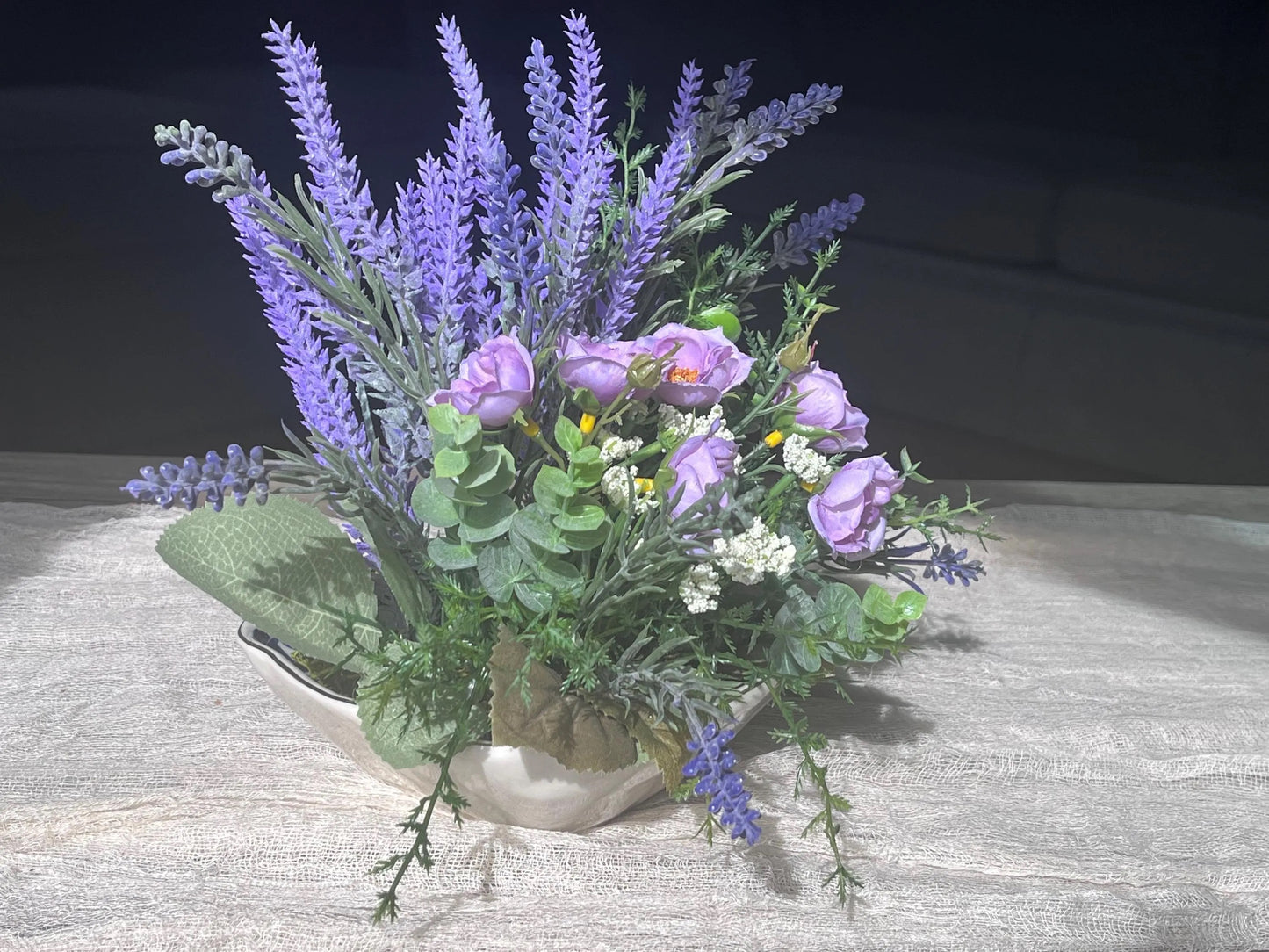 Lavender Rose Faux Floral Arrangement – Desk Entryway Centerpiece By Azahar